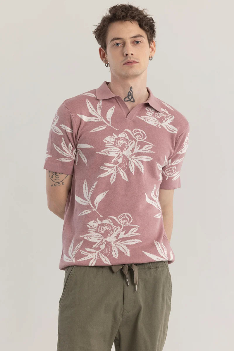 Pink Floral Elegance Polo T-Shirt