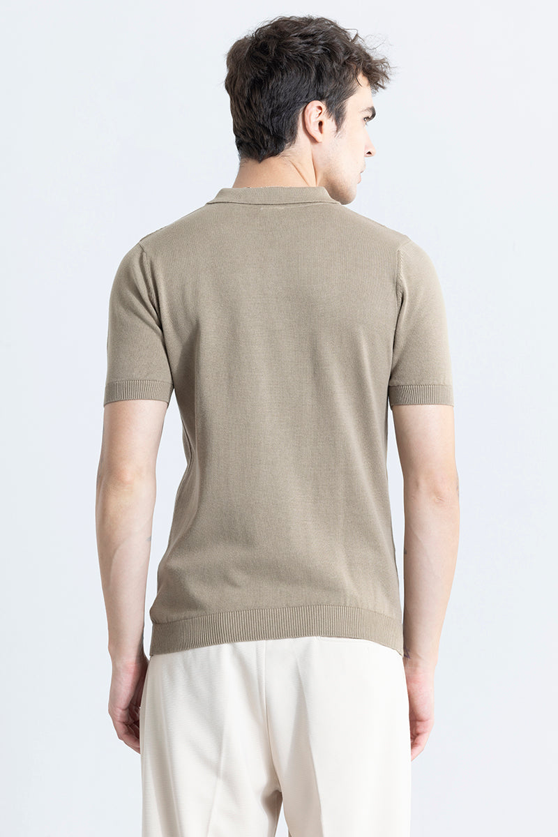 Sophisticated Knit Brown Polo T-Shirt