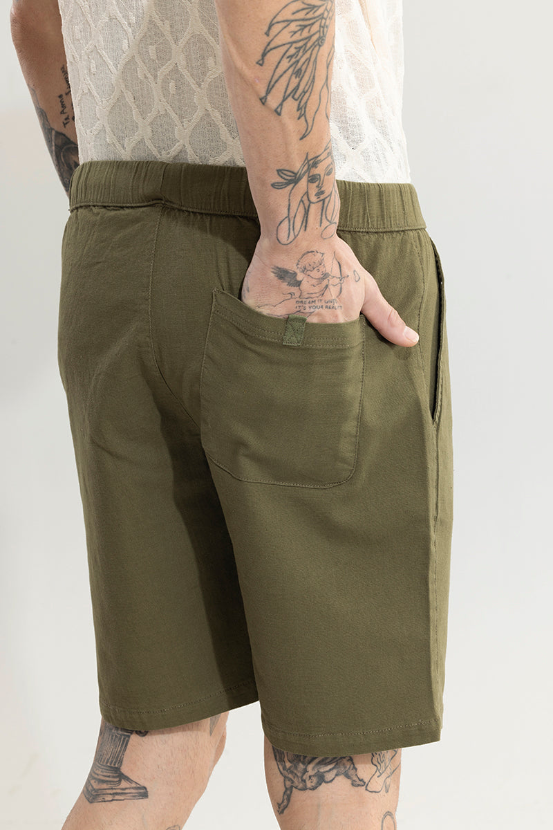 Rugged Green Linen Shorts