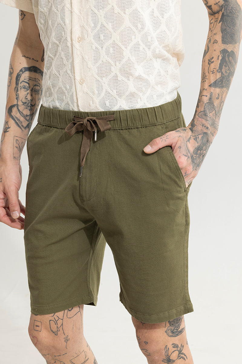 Rugged Green Linen Shorts