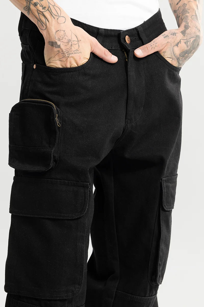 Edgy Utility Black Baggy Fit Jeans
