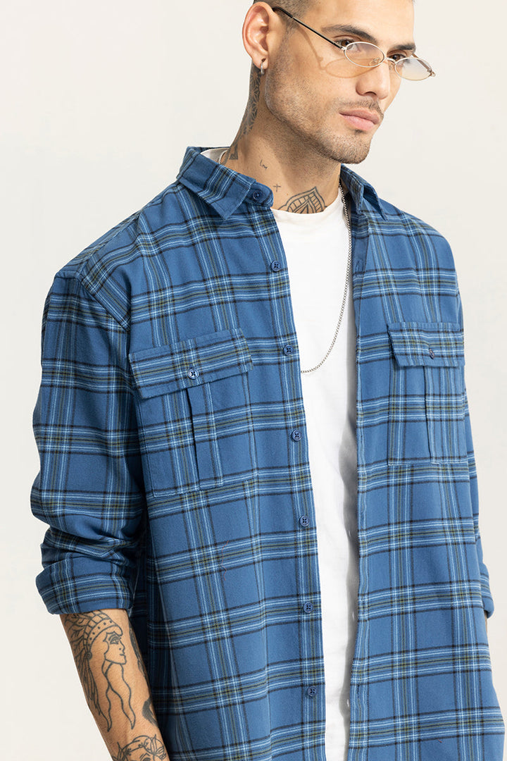 Classic Check Oversized Shirt in Azure Blue