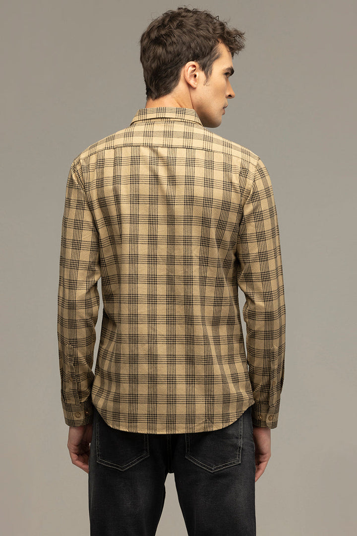Textured Beige Crosshatch Check Shirt
