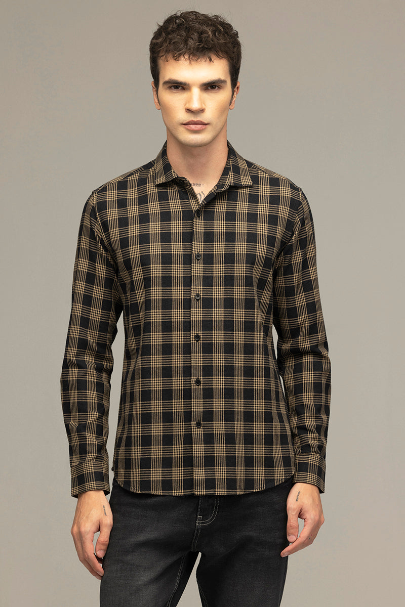 Textured Brown Crosshatch Check Shirt