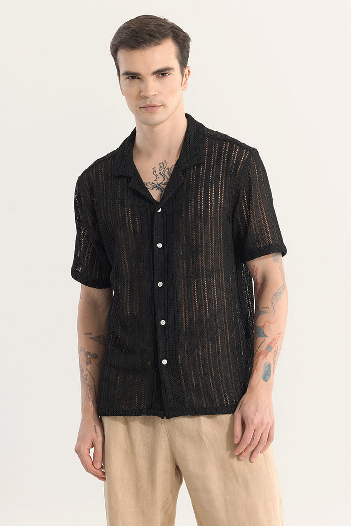 Black Stripe Speckle Hakoba Shirt