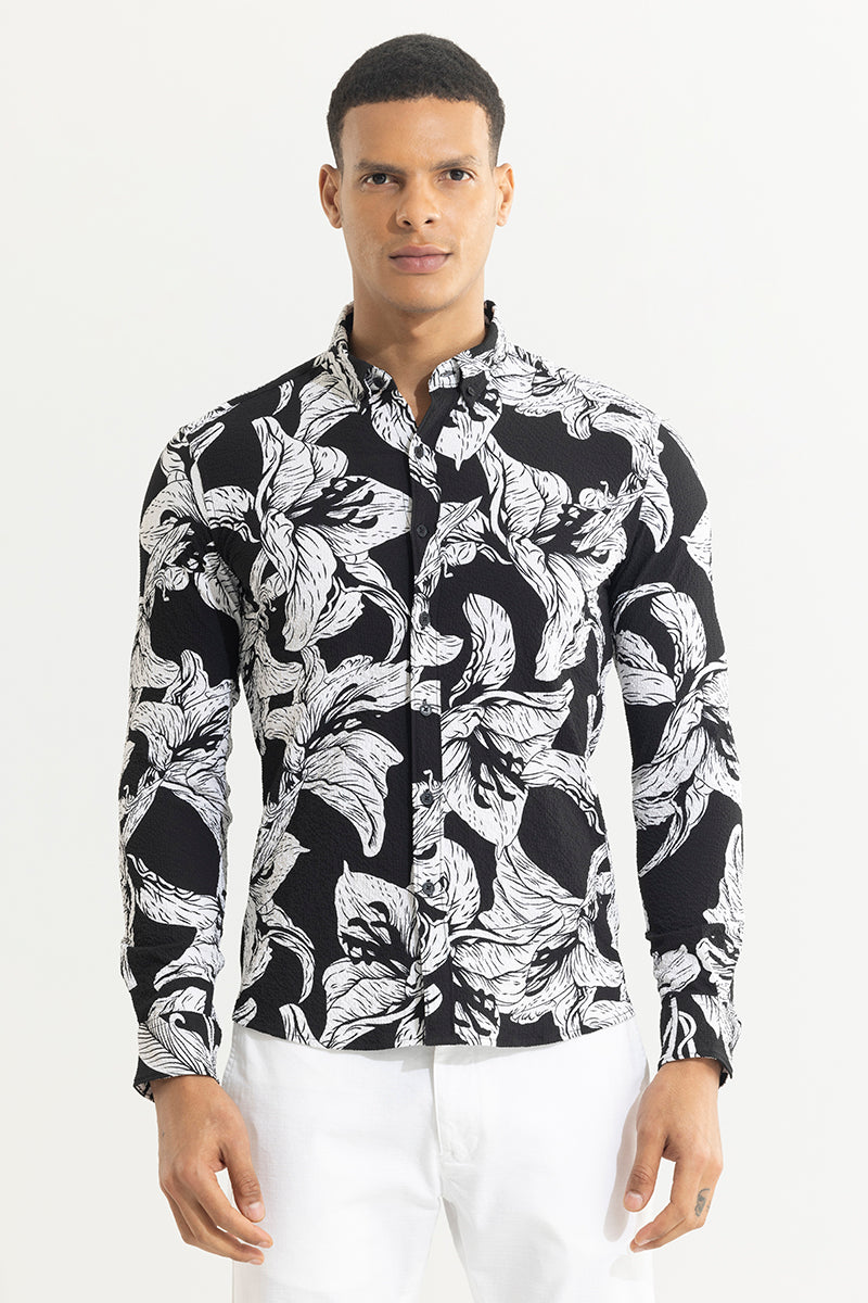 Black Hibiscus Seersucker Shirt