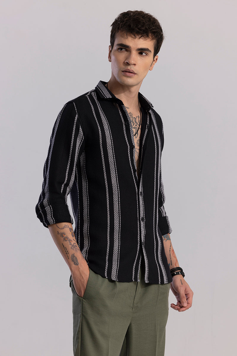 Stylish Black Stripe Satin Shirt