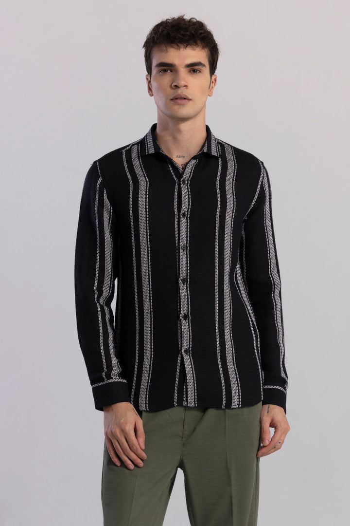 Stylish Black Stripe Satin Shirt