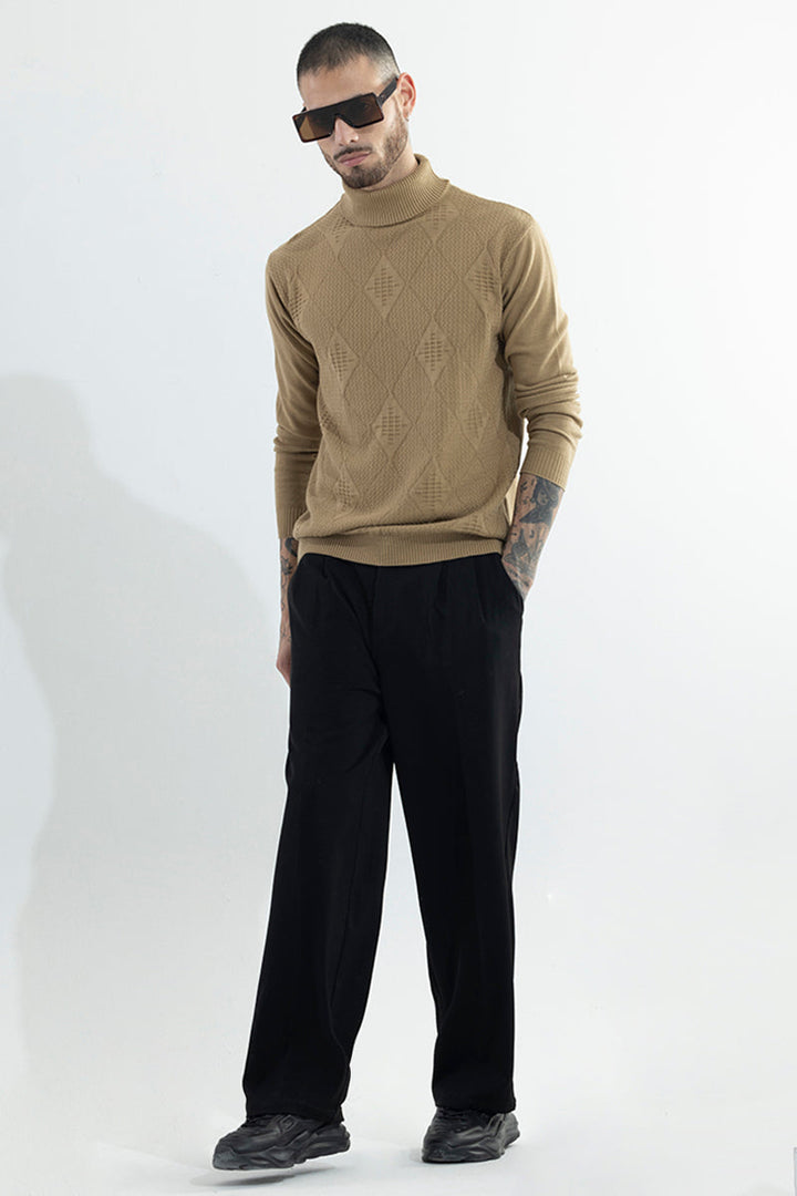 Premium Rhomboid Beige Turtleneck Sweater