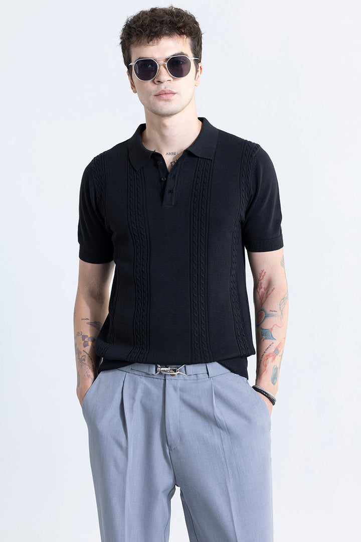 Sophisticated Knit Black Polo T-Shirt
