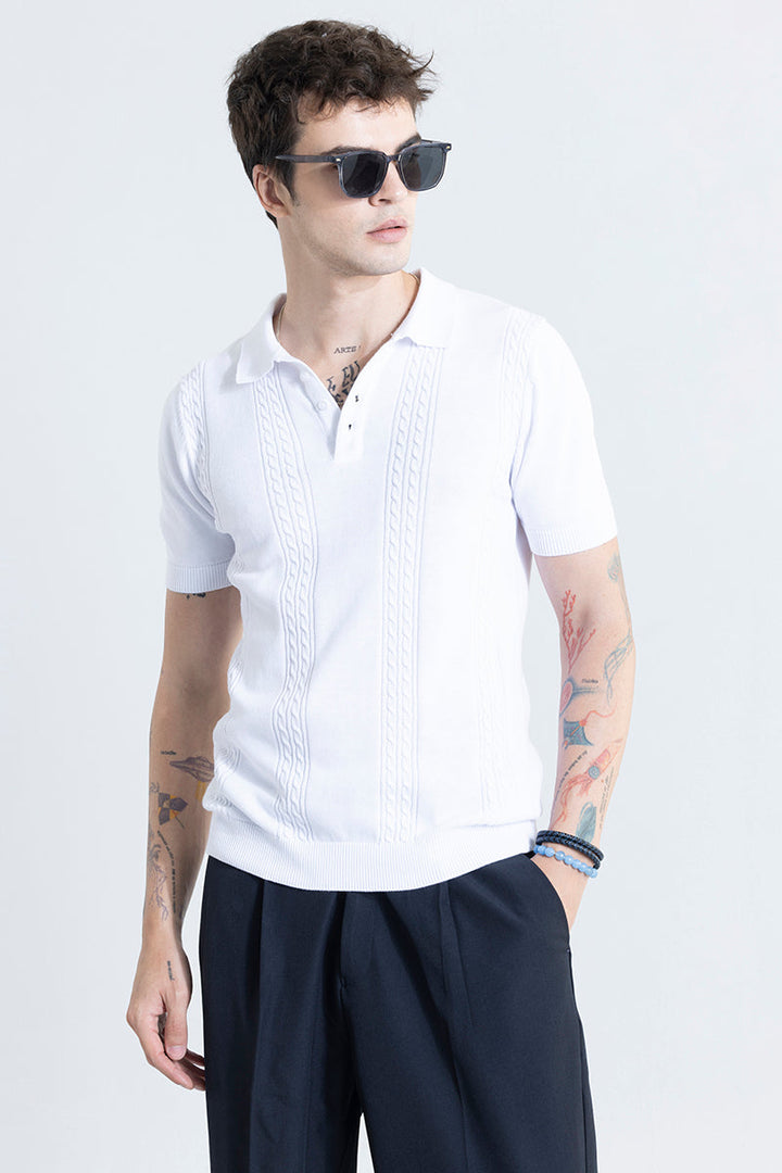 Sophisticated Knit White Polo T-Shirt