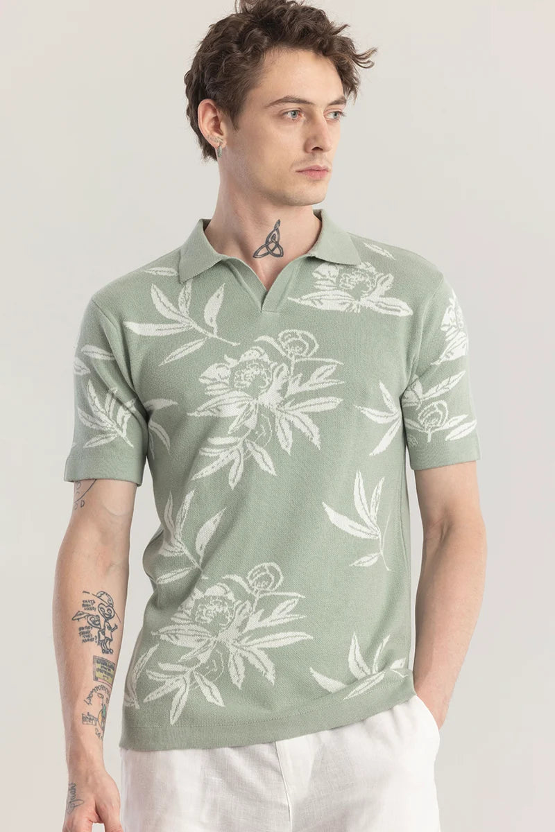 Green Floral Elegance Polo T-Shirt