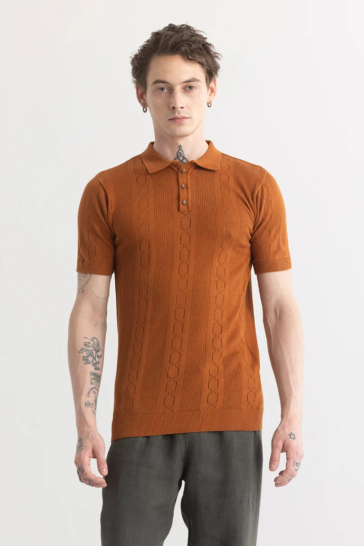 Crafted Elegance Brown Polo T-Shirt