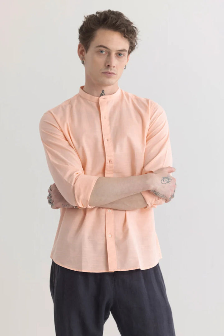 Minimalist Mandarique Peach Linen Blend Shirt