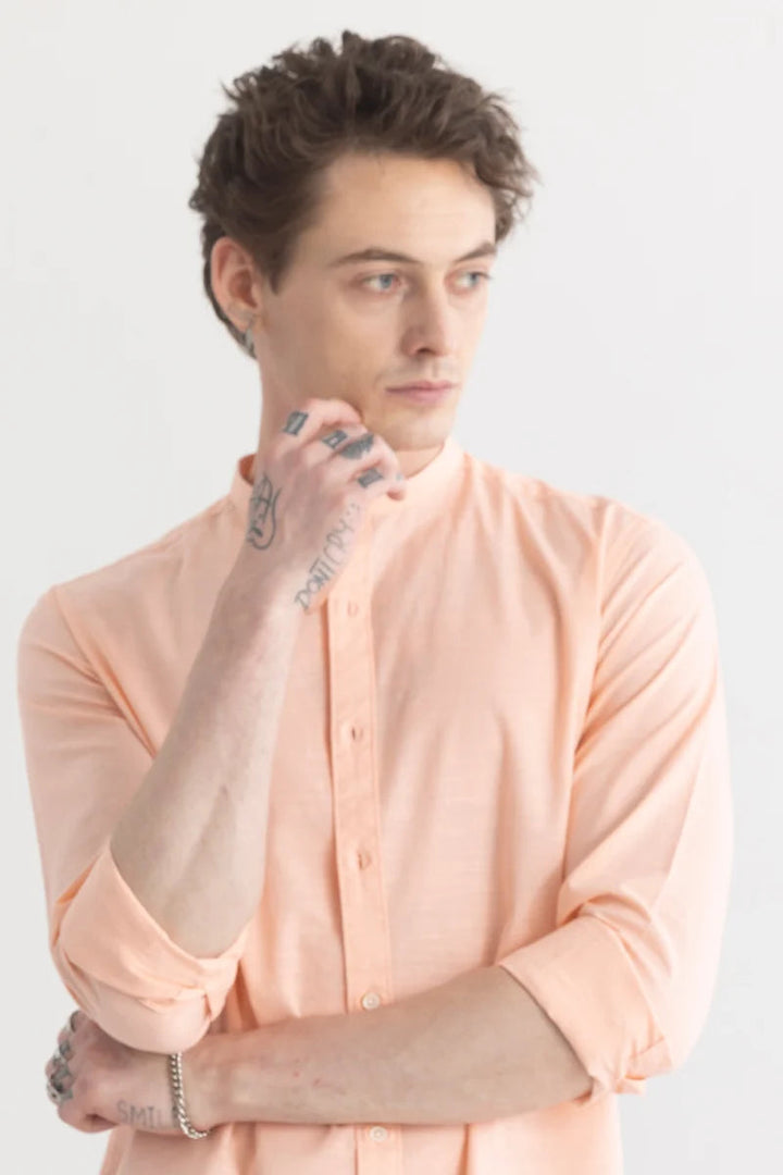 Minimalist Mandarique Peach Linen Blend Shirt