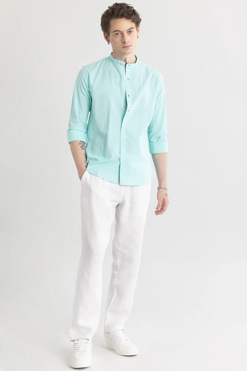 Minimalist Mandarique Peach Linen Light Blue Shirt