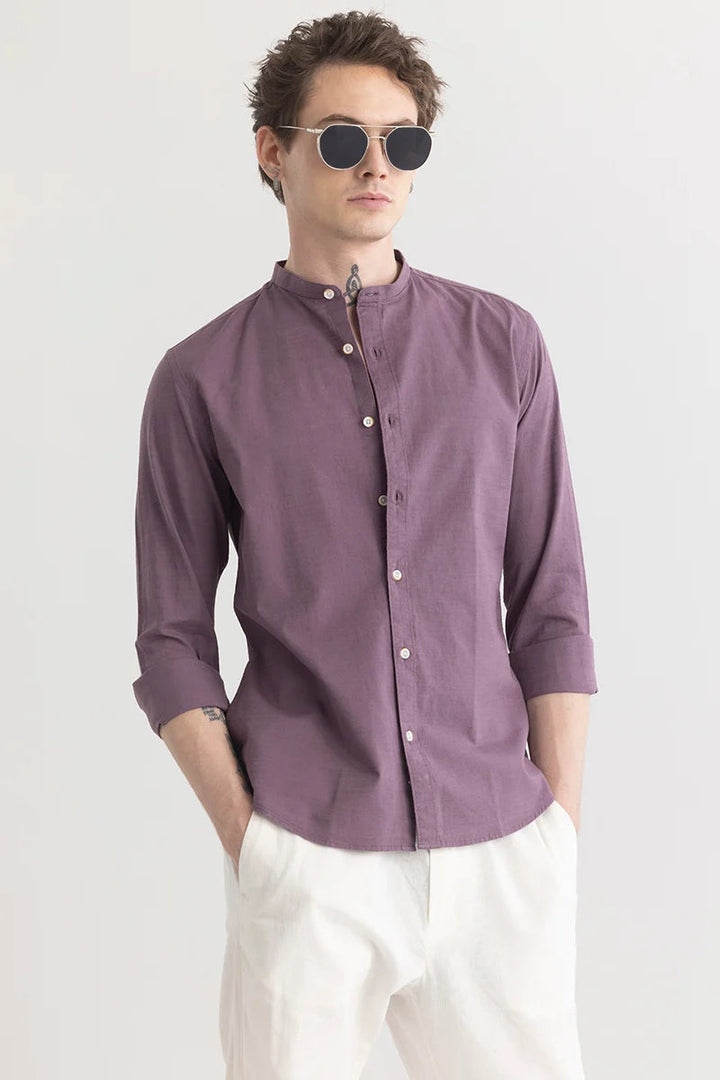 Minimalist Mandarique Purple Linen Blend Shirt
