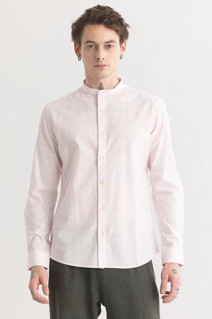 Minimalist Mandarique Pink Linen Blend Shirt