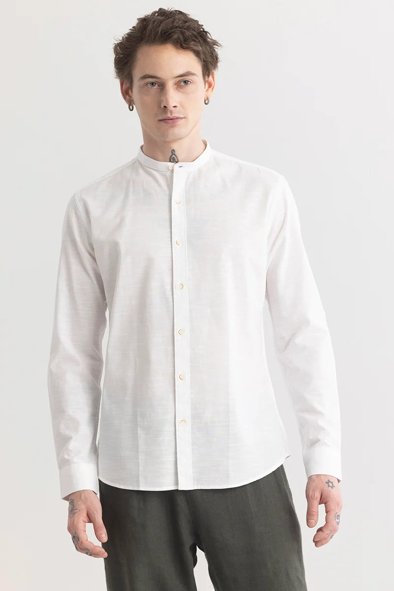 Minimalist Mandarique White Linen Blend Shirt