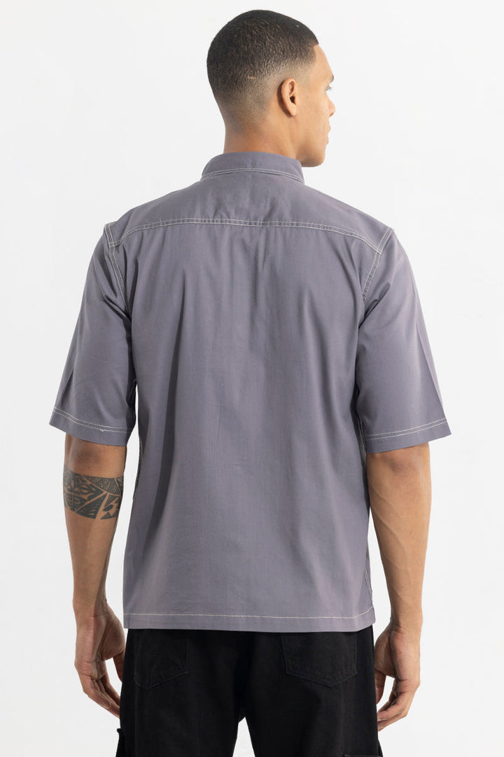 Polished Grey Double V Flap Shirt