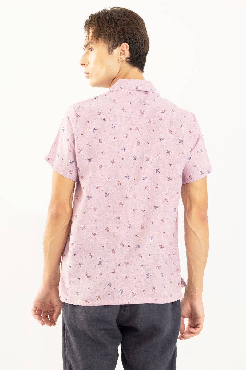 Elegant Three Leaf Clover Pink Linen Shirt