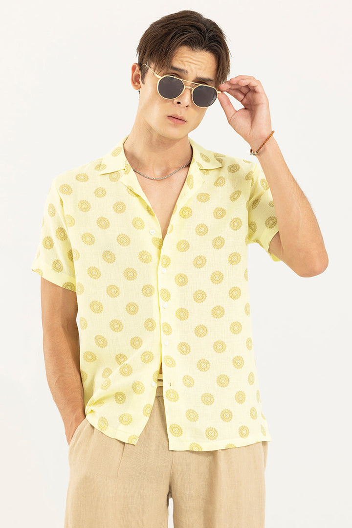 Refined Traditional Circle Yellow Linen Shirt