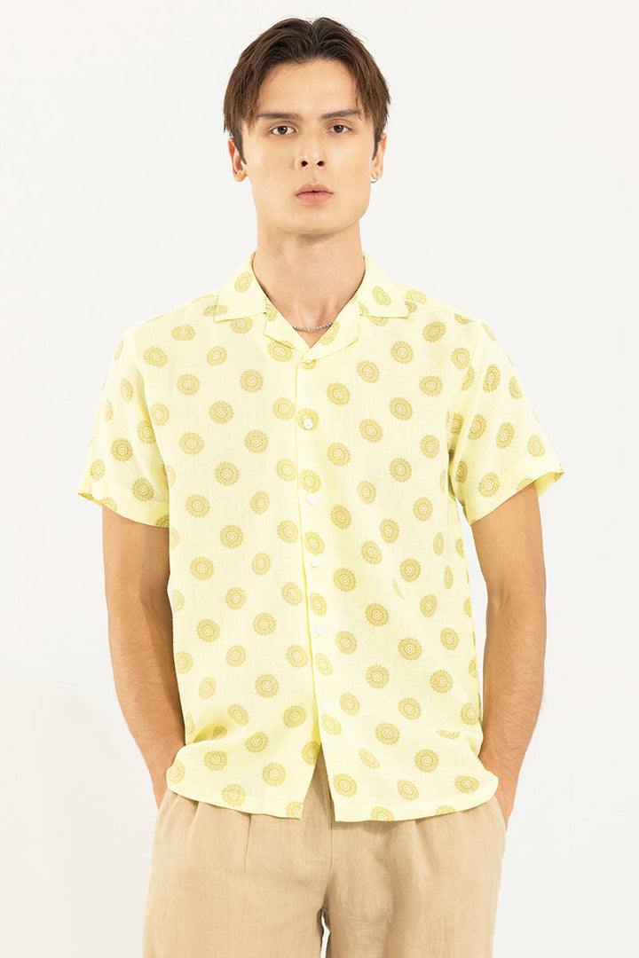 Refined Traditional Circle Yellow Linen Shirt