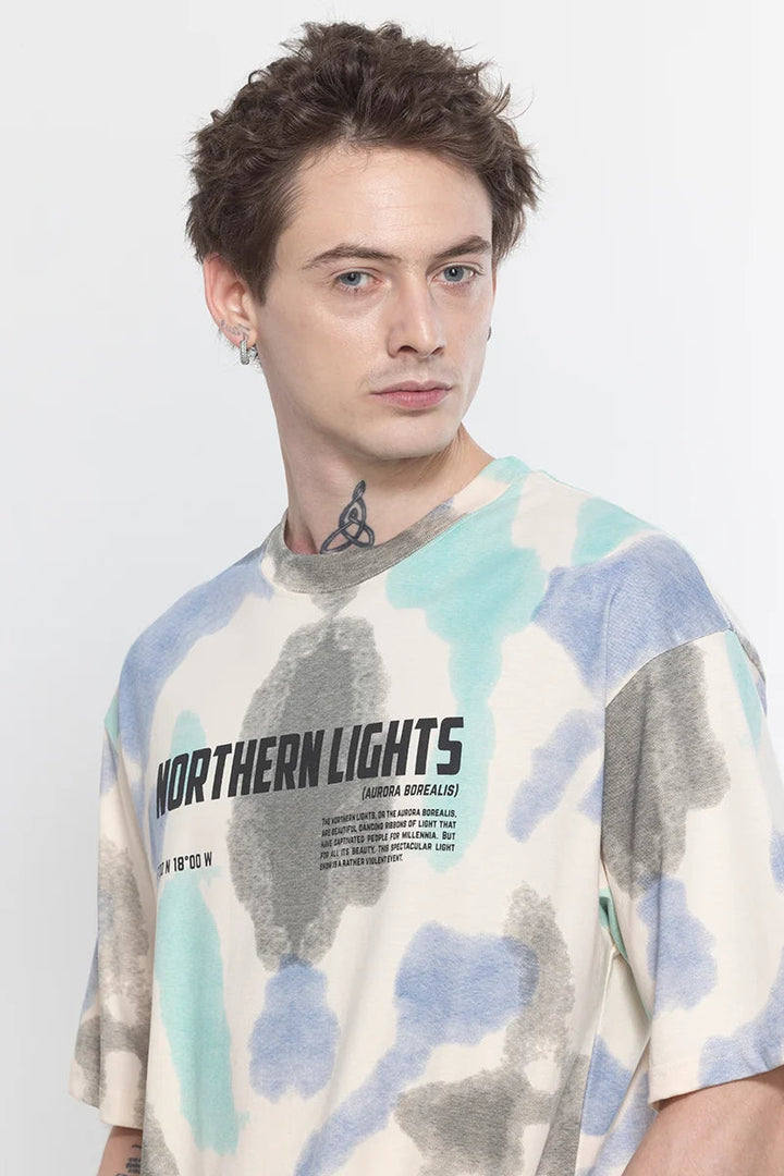 Elegant Northernlights Printed Cream Oversized T-Shirt