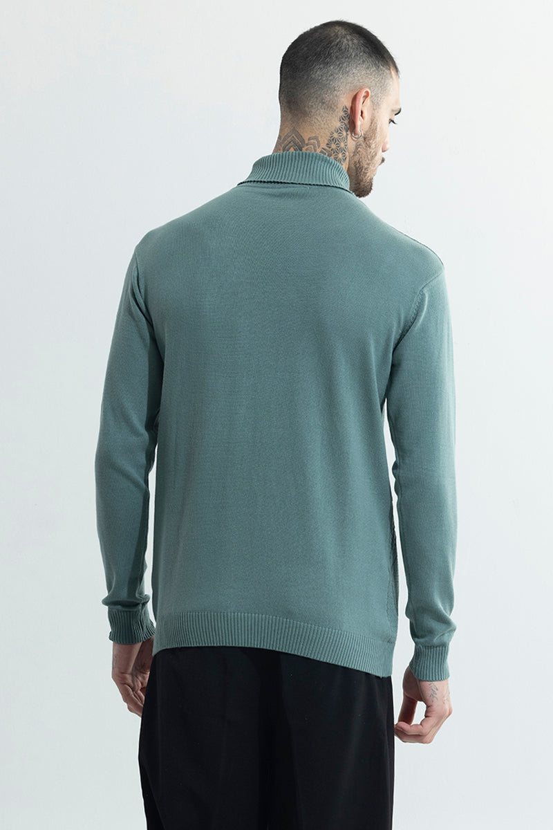 Premium Rhomboid Teal Green Turtleneck Sweater