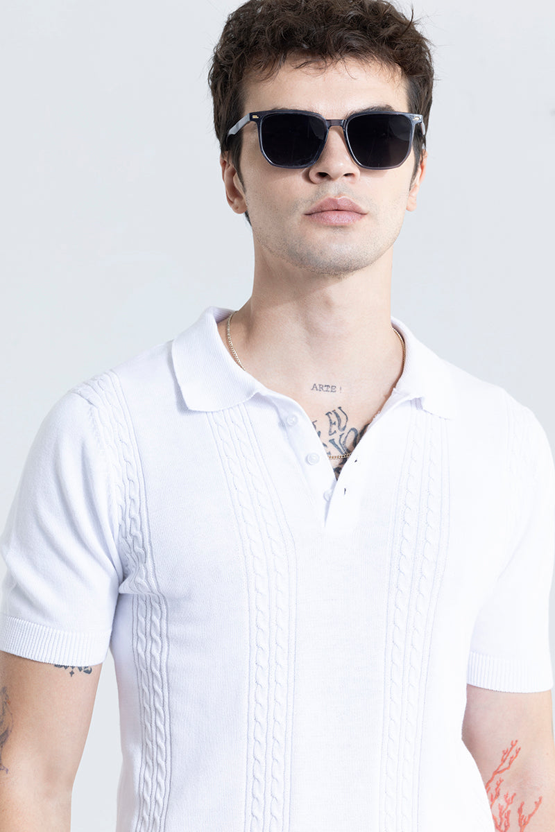 Sophisticated Knit White Polo T-Shirt