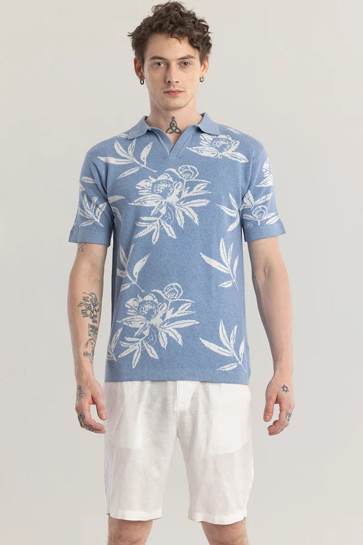 Blue Floral Elegance Polo T-Shirt